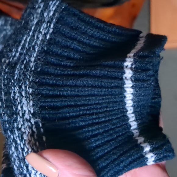 BURNSIDE* heathered knit navywhite long sleeve kanga pkt hoodie knit cuffs/waist - Picture 5 of 13